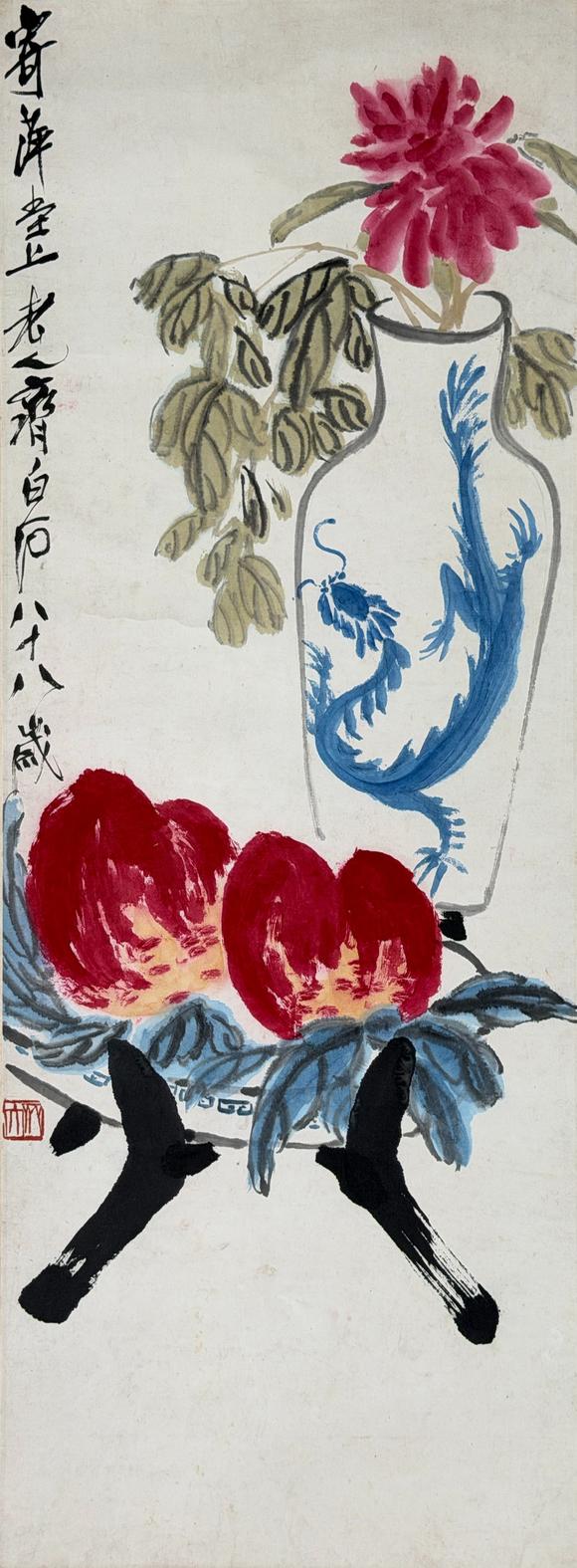 東京新日本齊白石（1864-1957）　雙壽　紙本鏡片