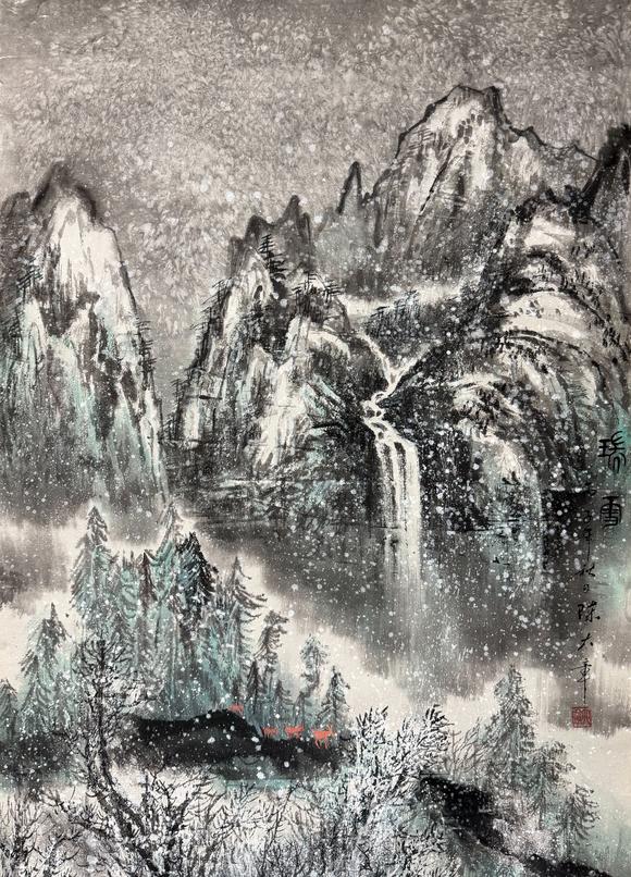 東京新日本陳大章（1930-2015）　瑞雪　紙本鏡心
