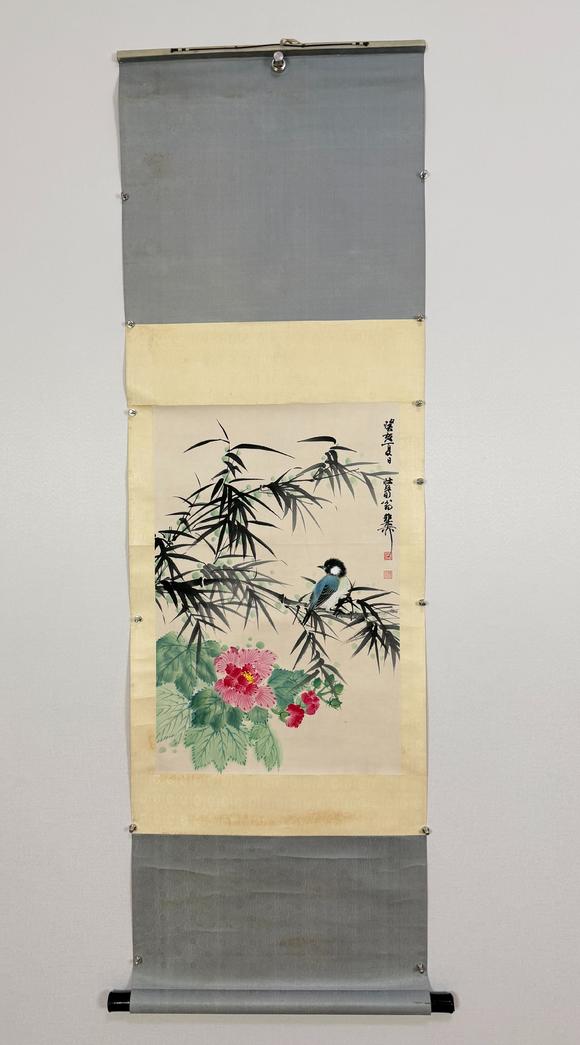 東京新日本謝稚柳（1910-1997）　芙蓉小鳥　紙本立軸