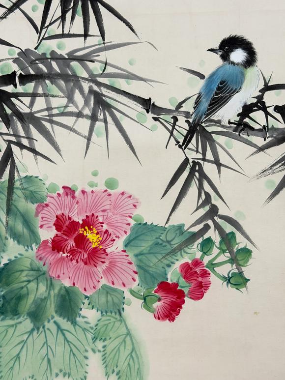 東京新日本謝稚柳（1910-1997）　芙蓉小鳥　紙本立軸