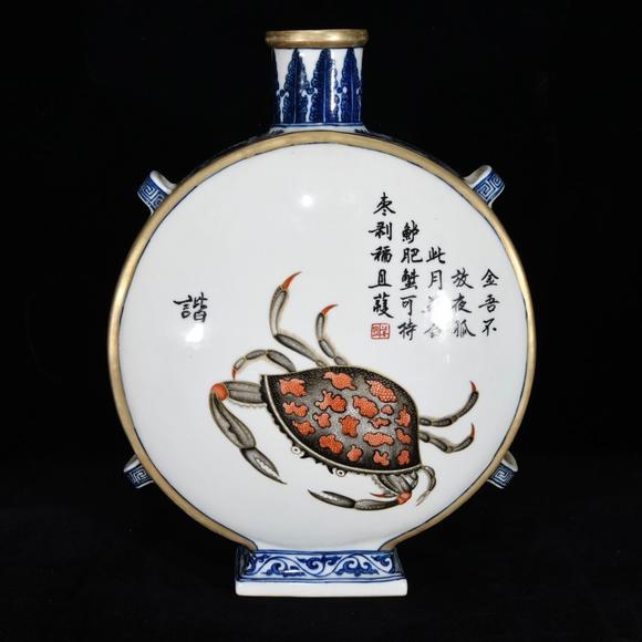 北京唐潮拍賣有限公司青花粉彩和諧題字紋掛瓶
