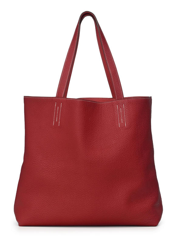 Piguet - H?tel des VentesHermès, sac Double Sens en cuir Clémence rouge et corail, piqué sellier blanc, housse, 32x35 cm