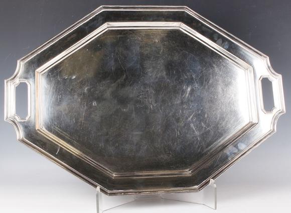 TooveysA Gorham sterling octagonal two-handled tea tray with engraved initi