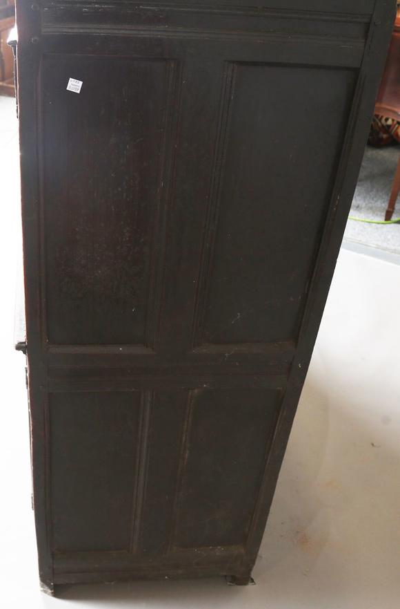 TooveysA 17th century oak side cupboard, fitted with four panelled doors, h