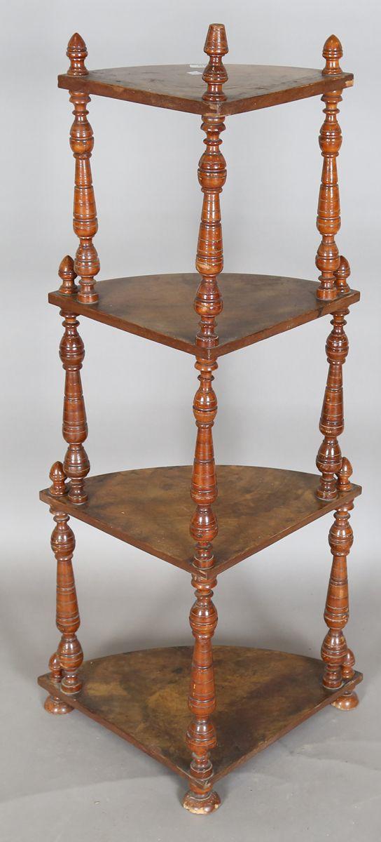 TooveysA Victorian walnut four-tier corner whatnot, height 123cm, width 55c