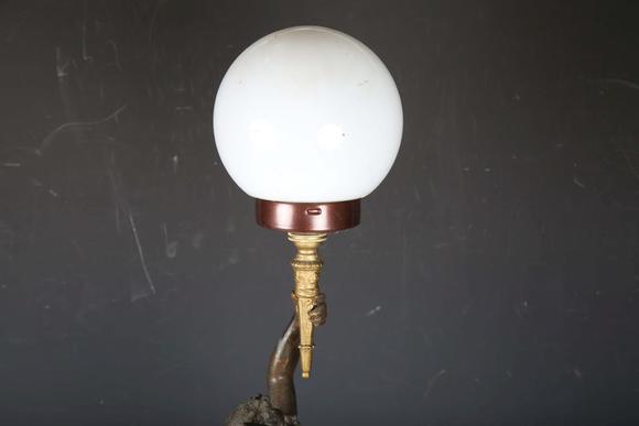 TooveysA late 19th century cast spelter figural table lamp in the form of a