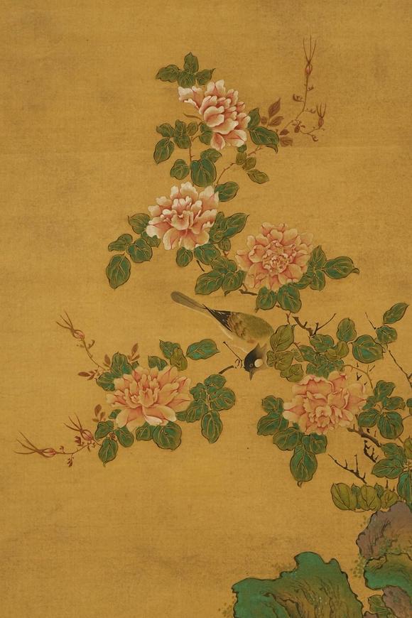 京都祇園會(huì)拍賣(mài)沈銓 花鳥(niǎo)圖 絹本掛軸 日本朱漆手書(shū)箱附 日本古裂裝裱 鷹見(jiàn)游山舊藏 出版著錄附