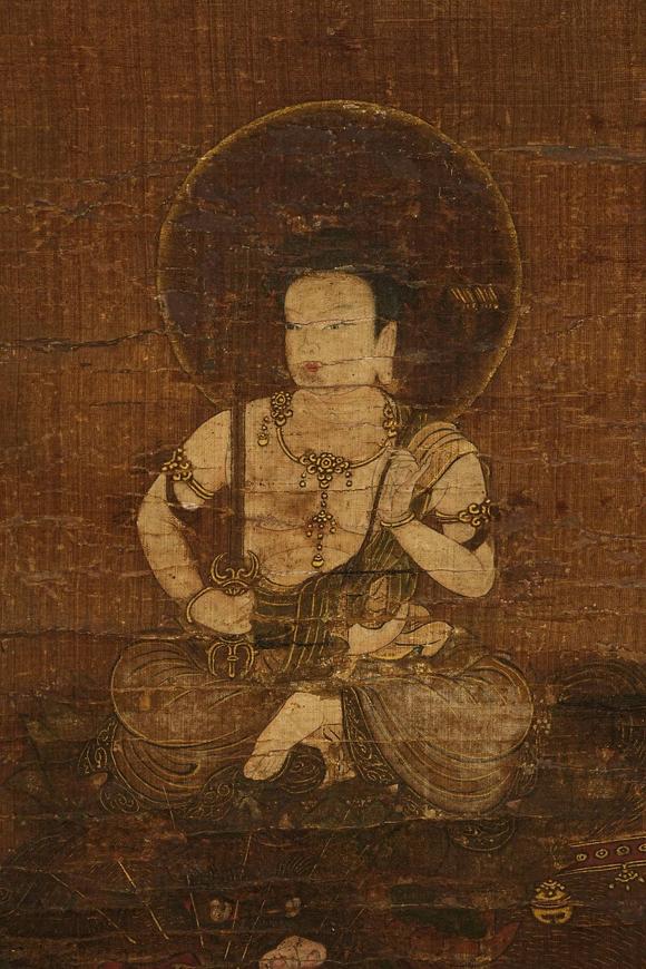京都祇園會拍賣鐮倉時代 文殊菩薩 絹本掛軸 日本桐箱附 日本古裂裝裱 鷹見遊山舊藏 出版著錄附