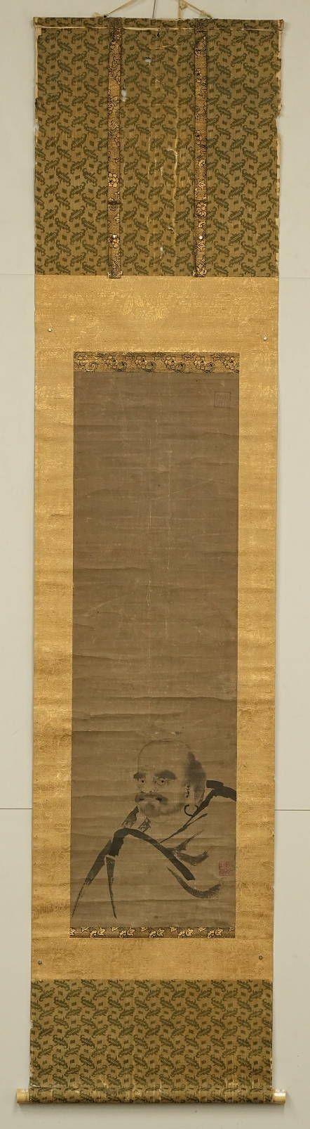 京都祇園會(huì)拍賣(mài)牧溪 半身達(dá)摩 紙本掛軸 日本桐箱附