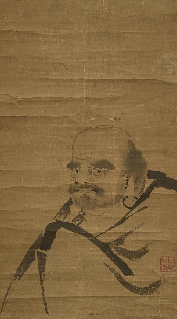 京都祇園會(huì)拍賣(mài)牧溪 半身達(dá)摩 紙本掛軸 日本桐箱附
