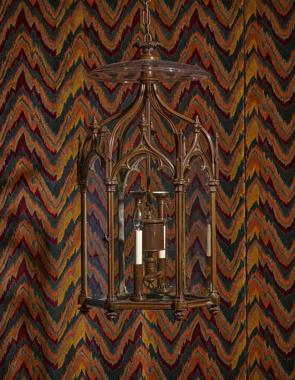DreweattsA LARGE BRONZE GOTHIC HEXAGONAL HALL LANTERN, EARLY 19TH CENTURY