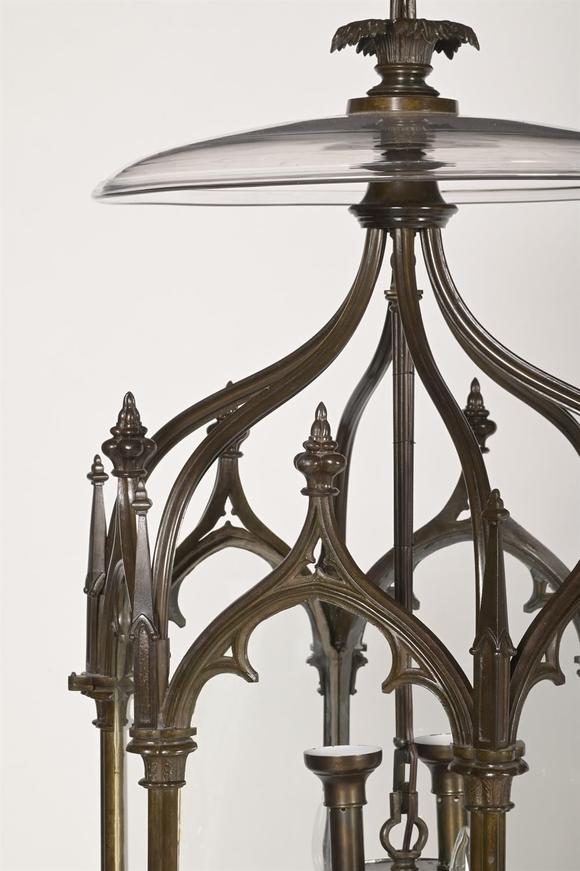 DreweattsA LARGE BRONZE GOTHIC HEXAGONAL HALL LANTERN, EARLY 19TH CENTURY