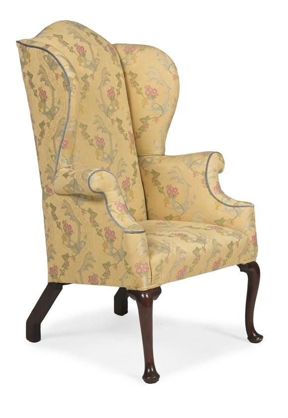 DreweattsA GEORGE II MAHOGANY AND UPHOLSTERED WING ARMCHAIR, CIRCA 1740