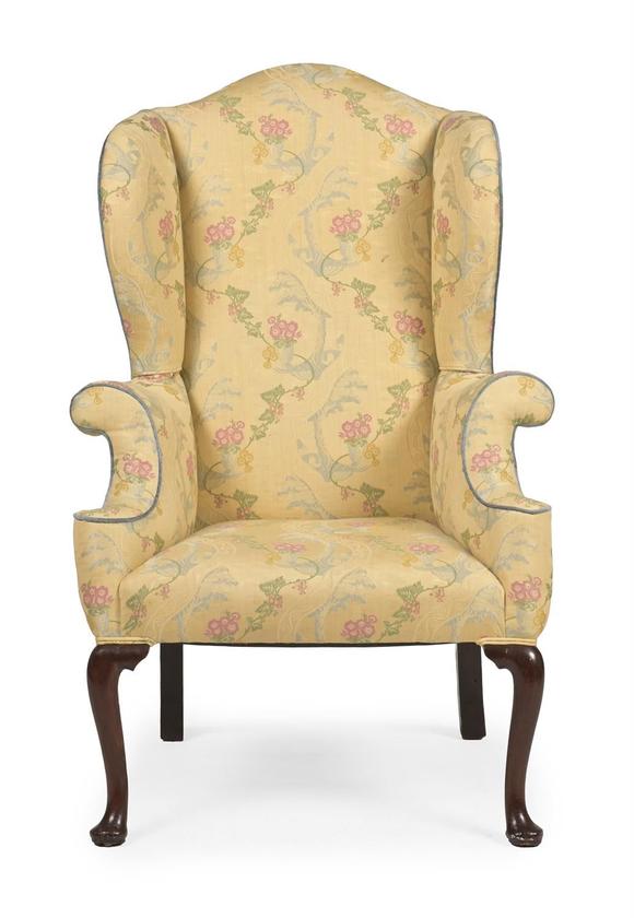 DreweattsA GEORGE II MAHOGANY AND UPHOLSTERED WING ARMCHAIR, CIRCA 1740