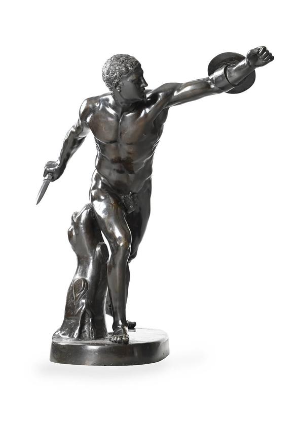 DreweattsAFTER THE ANTIQUE, A LARGE BRONZE FIGURE OF THE BORGHESE GLADIATOR, 19TH CENTURY