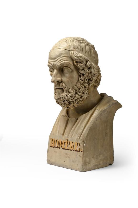 DreweattsA SET OF FOUR LARGE TERRACOTTA LIBRARY BUSTS OF HIPPOCRATES, HOMER, VIRGIL AND CICERO