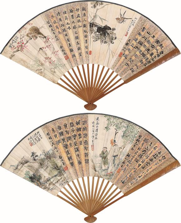 上海工美金少石等八家 格景書畫扇