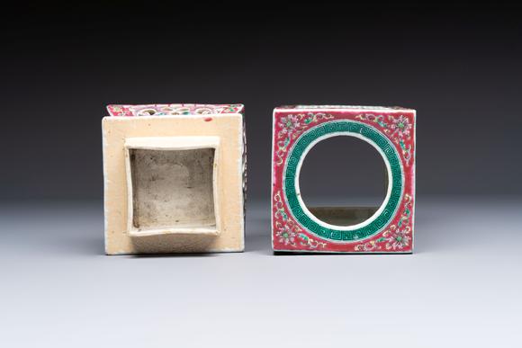 Rob Michiels AuctionsA fine Chinese famille rose reticulated square lantern with a stand, 19th C.
