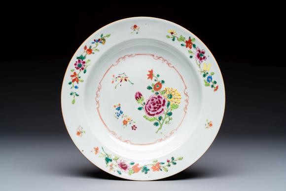 Rob Michiels AuctionsSeven Chinese famille rose plates with floral design, Qianlong