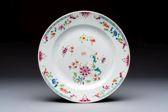 Rob Michiels AuctionsSeven Chinese famille rose plates with floral design, Qianlong