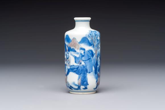 Rob Michiels AuctionsA Chinese blue, white and copper-red snuff bottle with narrative design, 19th C.