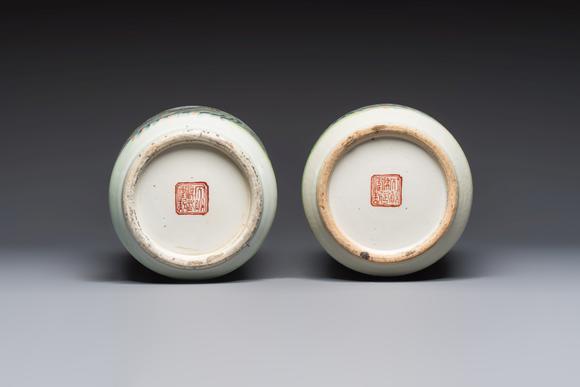Rob Michiels AuctionsA pair of fine Chinese famille rose 'Ode to the Red Cliff' vases, Hongwu mark, Daoguang