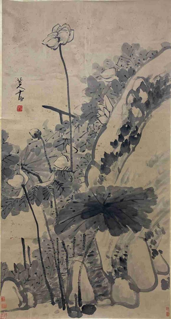 日本松町古美八大山人 荷趣圖