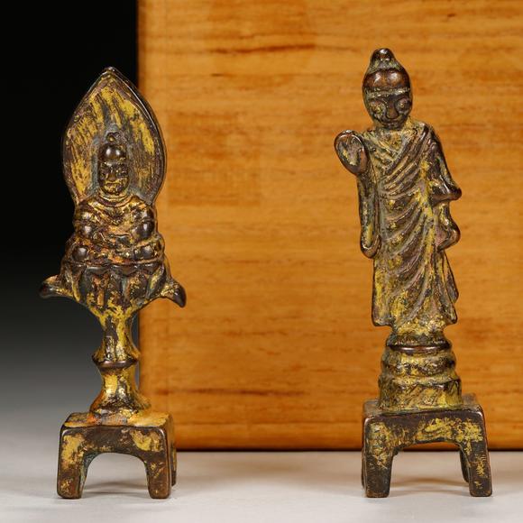 東京銀座（古美術(shù)宋磁）唐 銅鎏金仏像二點(diǎn)一組