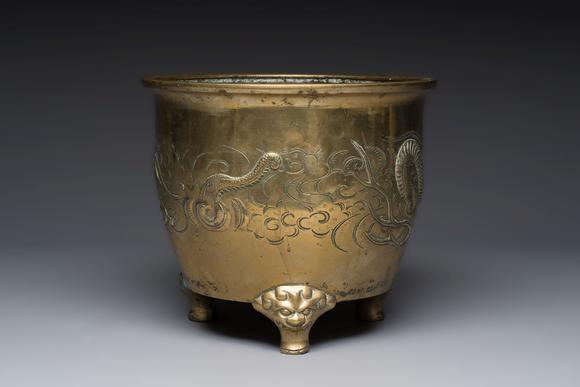 Rob Michiels AuctionsA large Chinese bronze 'Dragon' tripod censer, 19th C.