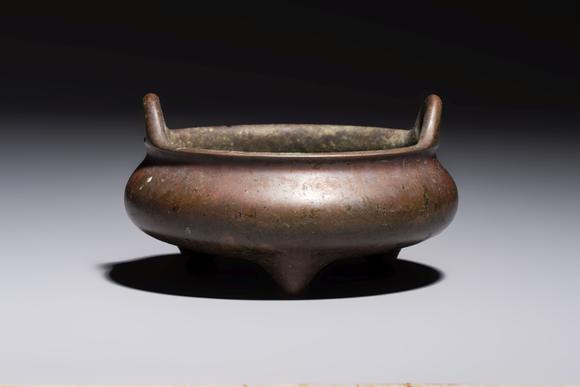Rob Michiels AuctionsA Chinese bronze handled tripod censer, Yu Tang Jing Wan 玉堂精玩 mark, 17th C.