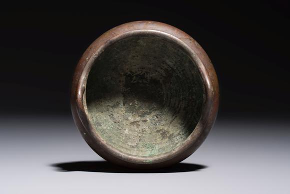 Rob Michiels AuctionsA Chinese bronze handled tripod censer, Yu Tang Jing Wan 玉堂精玩 mark, 17th C.