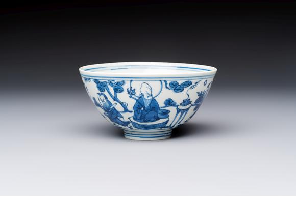 Rob Michiels AuctionsA Chinese blue and white 'Ba Xian Zhu Shou 八仙祝壽' bowl, Wanli mark and of the period