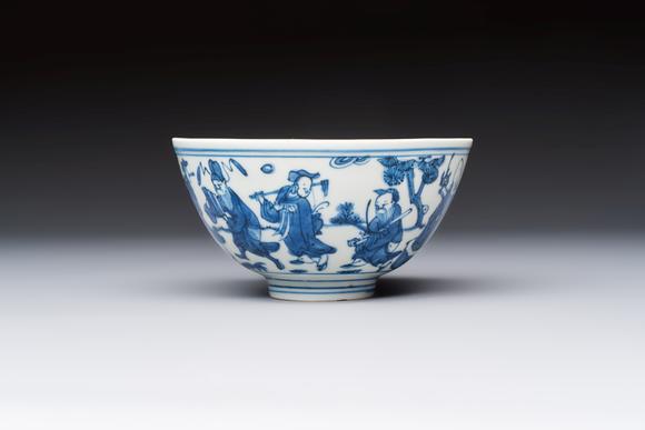 Rob Michiels AuctionsA Chinese blue and white 'Ba Xian Zhu Shou 八仙祝壽' bowl, Wanli mark and of the period