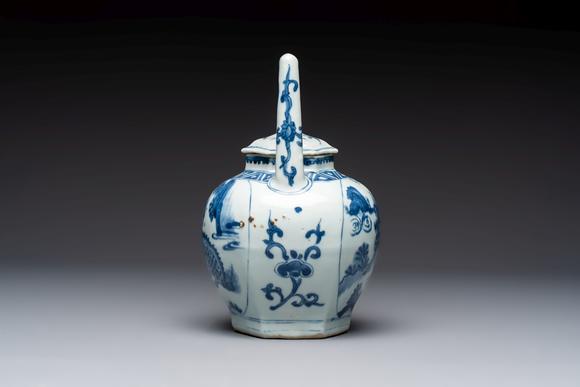Rob Michiels AuctionsA Chinese blue and white 'Mythical Beasts' wine pot and cover, Transitional period