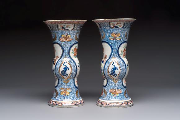 Rob Michiels AuctionsAn exceptional polychrome Dutch Delft five-piece garniture in Chinese Kangxi style, first quarter 18th C.