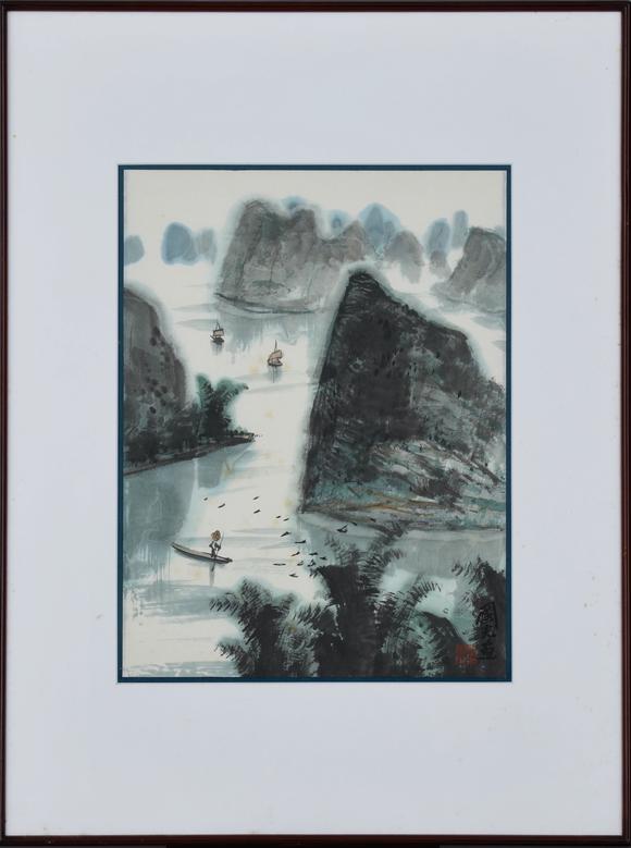 東京中央王農(nóng)（1926-2013） 墨蝦圖、碧濤圖、潘國光（1942-） 桂林山水等繪畫五件