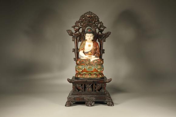 北京國(guó)經(jīng)湛然清 漢白玉彩繪釋迦摩尼坐像