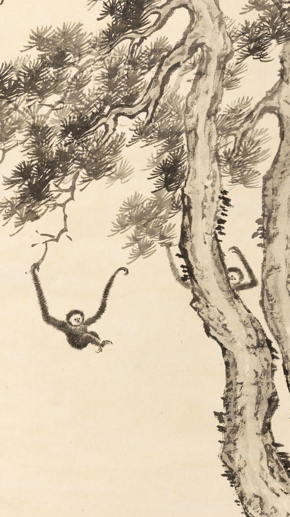 大阪美術(shù)商會溥儒 雙松猿戲