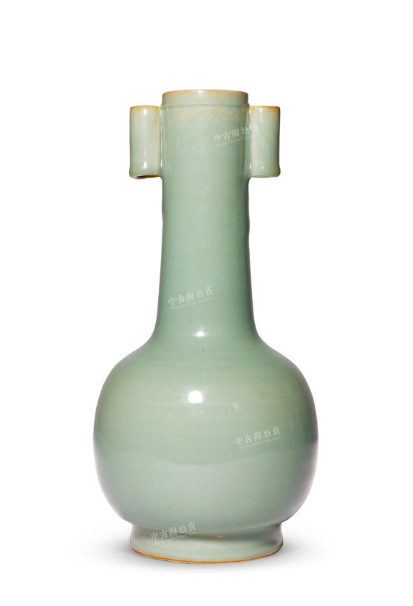 中古陶明 龍泉粉青釉貫耳瓶
