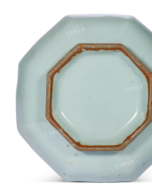 中古陶明 龍泉仿官釉八方弦紋瓶
