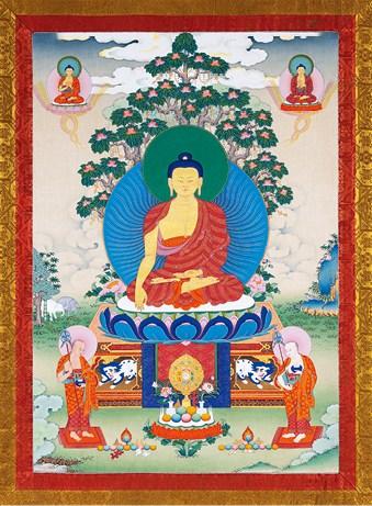 中古陶當(dāng)代 十八羅漢與四大天王唐卡一套五幅