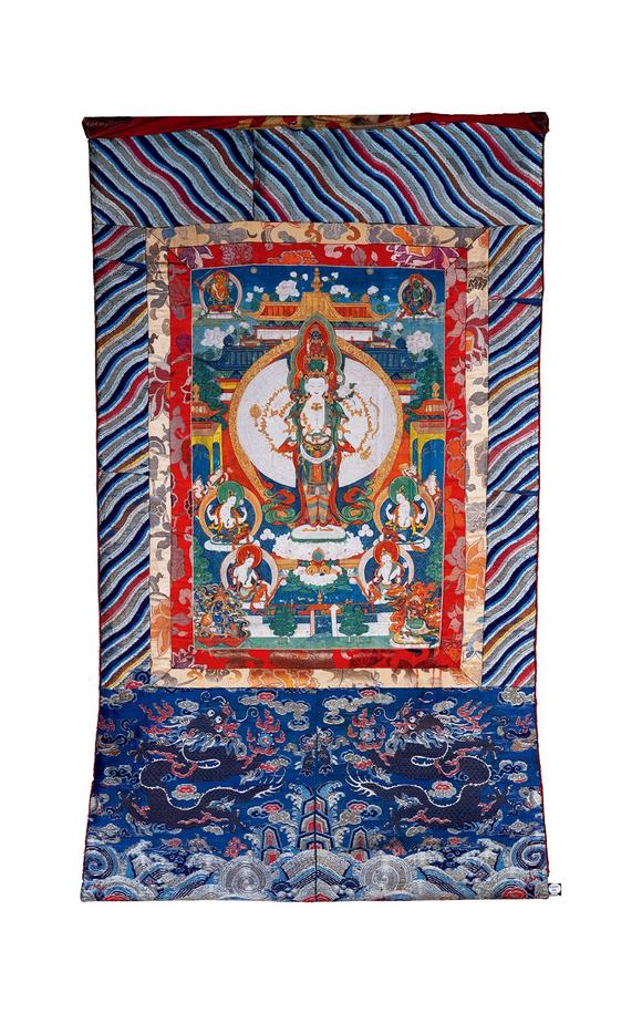 中古陶19世紀(jì) 十一面觀音唐卡
