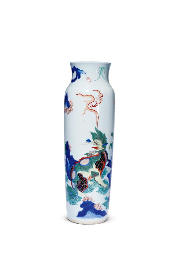 中古陶清晚期 五彩麒麟筒瓶