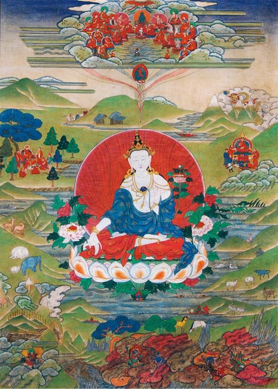 中古陶18世紀(jì) 白文殊師利唐卡