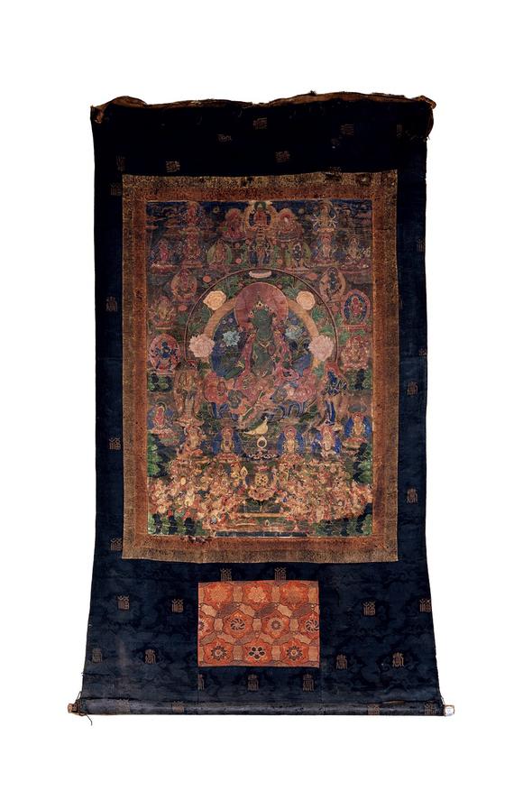 中古陶19世紀(jì) 綠度母唐卡