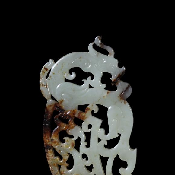 萬領(lǐng)國際漢 白玉鏤雕龍鳳紋佩一對