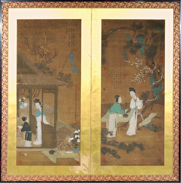  中佳信拍賣唐寅 仕女圖屏風(fēng) 2扇