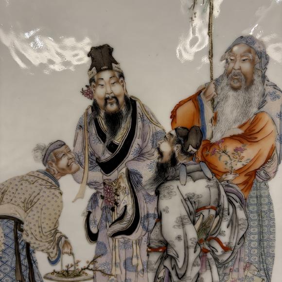 南京十竹齋粉彩四季長春人物紋瓷板
