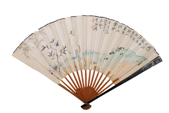 萬領(lǐng)國際張大千  人物書法成扇