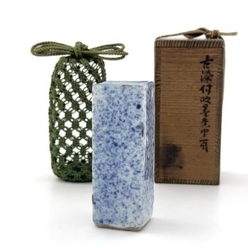 明末清初 青花吹墨 方筆筒